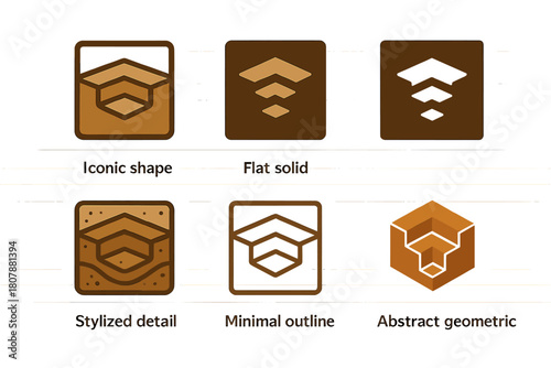 Trench Logo Variations. Trench. Icon set. Set Logo of trench: deep soil layers. harmonious logo variations of the same emblematic concept, each with different