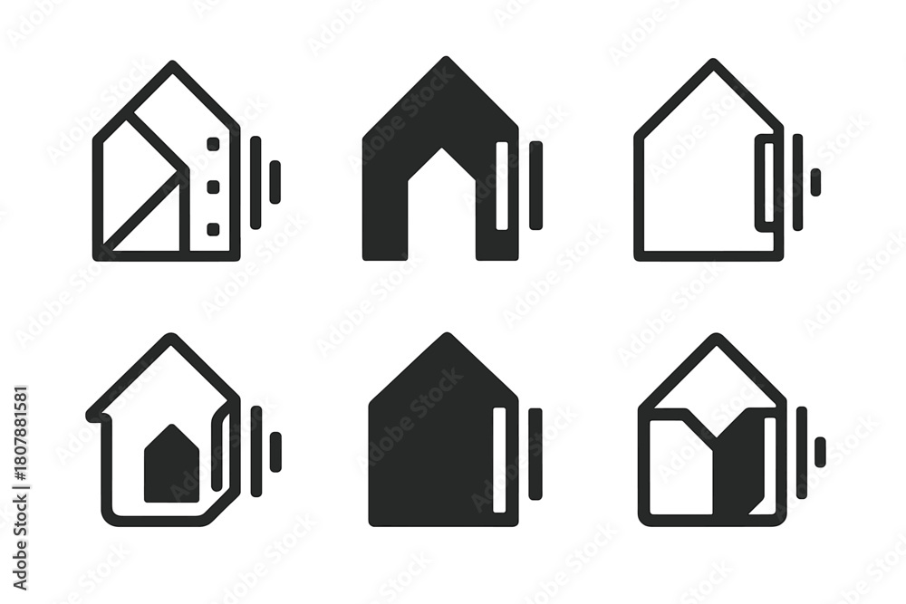 Obraz premium Soundproofing Logo Variations. Soundproofing home spaces. Icon set. Set Logo of soundproofing home spaces: insulated window. harmonious logo variations of the