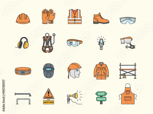 Construction safety equipment and industrial protective gear isolated vector collection