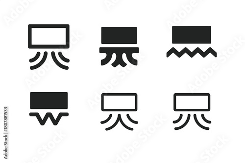 Soundproofing Icon Set. Soundproofing home spaces. Icon set. Set Logo of soundproofing home spaces: acoustic door sweeps. harmonious logo variations of the