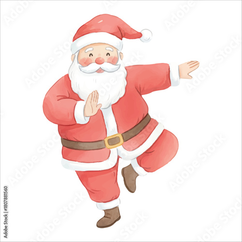 Santa Claus Doing Tai Chi Watercolor Vector, Isolated, White Background, Christmas Movement Illustration
