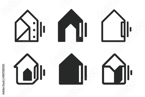 Soundproofing Logo Variations. Soundproofing home spaces. Icon set. Set Logo of soundproofing home spaces: insulated window. harmonious logo variations of the