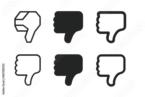 Thumbs Down Icons. Feedback tone perception. Icon set. Set Logo of Thumbs Down: Constructive criticism. Abstract geometric, Filled silhouette, Flat solid,