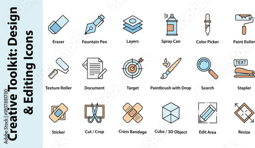 Creative Design and Editing Toolkit Icons Collection Colorful Set