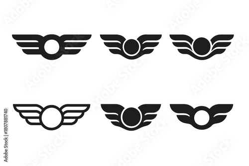 Private Aviation Icons. Private aviation lifestyle. Icon set. Set Logo of private aviation lifestyle: flight route line. harmonious logo variations of the same