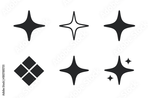 Starburst Logo Variations. Bright light in dark. Icon set. Set Logo of bright light in dark: starburst symbol. harmonious logo variations of the same