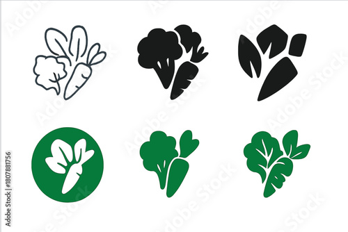 Nutrient Food Logos. Nutrient-rich foods. Icon set. Set Logo of Nutrient-rich foods: Fresh vegetables. harmonious logo variations of the same emblematic