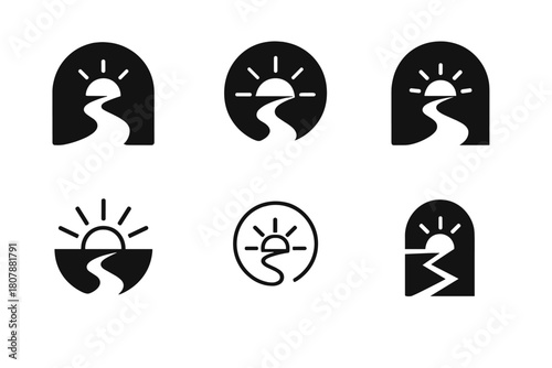 Spiritual Growth Logos. Spiritual growth and well-being. Icon set. Set Logo of Spiritual growth and well-being: Calm water with reflection. harmonious logo