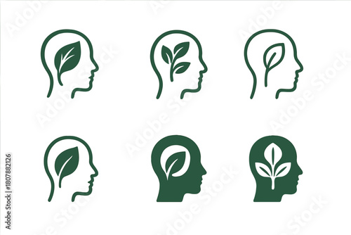 Mental Wellness Icons. Mental wellness. Icon set. Set Logo of Mental wellness: Relaxing cup of tea. harmonious logo variations of the same emblematic concept