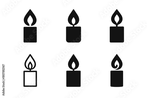 Festive Light Symbols. Festive Lights. Icon set. Set Logo of Festive Lights: candle flame motif. harmonious logo variations of the same emblematic concept,