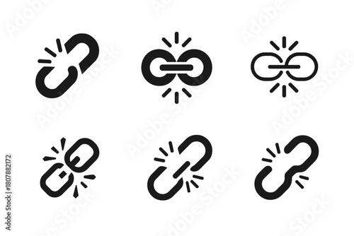 Stereotype Emblem Variations. Breaking stereotypes. Icon set. Set Logo of Breaking stereotypes: broken chain links. harmonious logo variations of the same