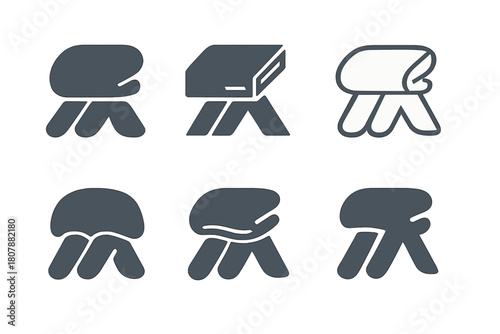 Blanket Logo Variations. Blanket over knees. Icon set. Set Logo of blanket over knees: geometric blanket pattern wrapped around lower body. harmonious logo