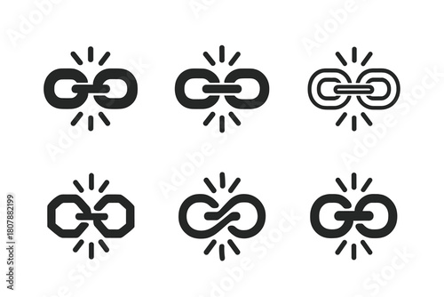 Stereotype Emblem Variations. Breaking stereotypes. Icon set. Set Logo of Breaking stereotypes: broken chain links. harmonious logo variations of the same