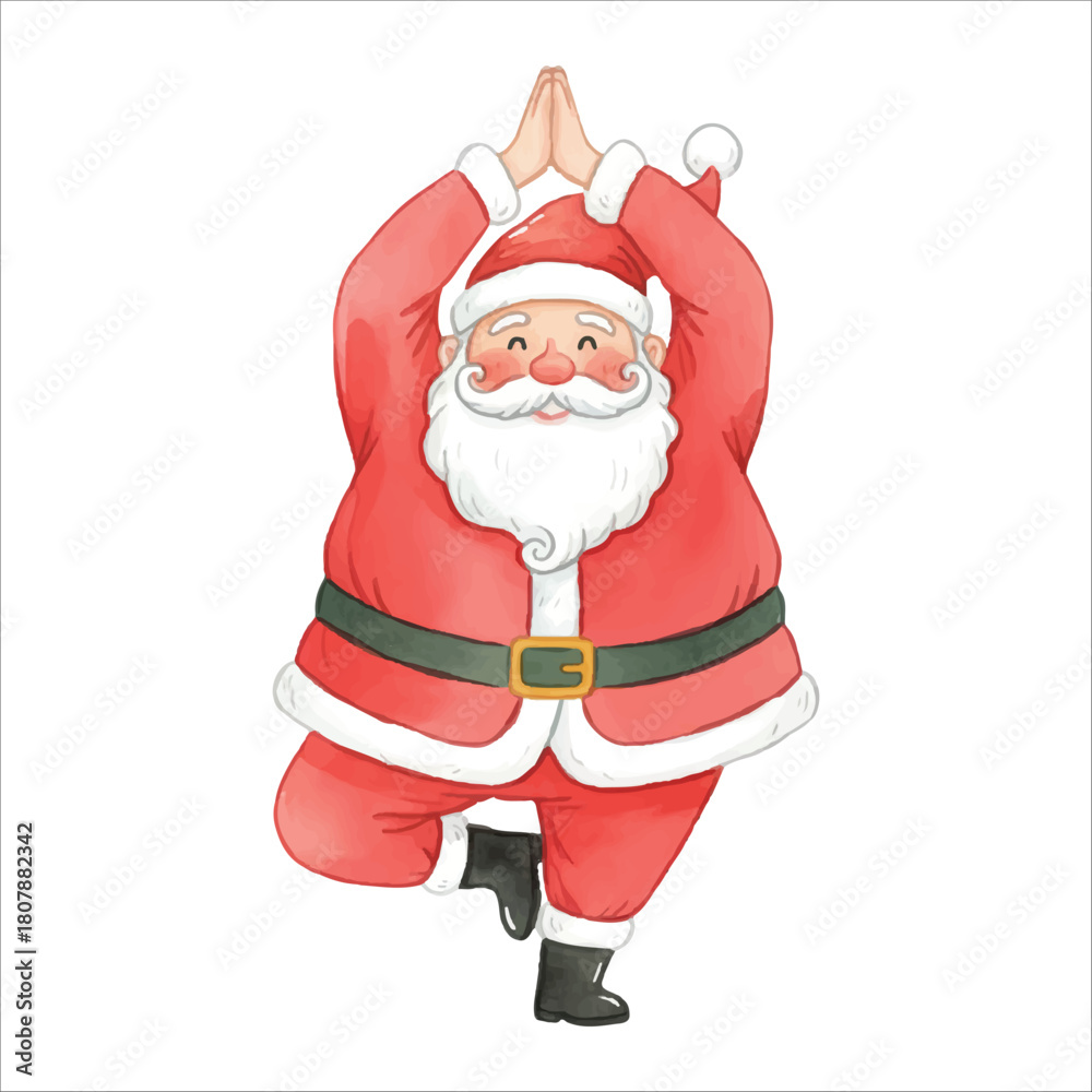 Fototapeta premium Santa Claus practicing yoga balance vector isolated white background Christmas 