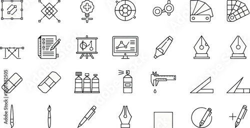 Graphic Design Tools And Elements Outline Icons Set