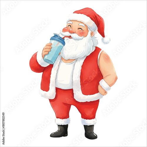 Santa Claus holding protein shake vector isolated white background Christmas
