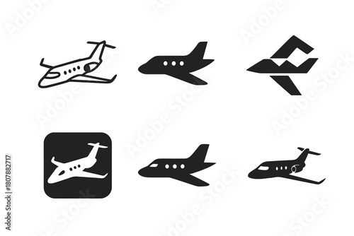 Luxury Jet Logos. Private aviation lifestyle. Icon set. Set Logo of private aviation lifestyle: luxury jet. harmonious logo variations of the same emblematic