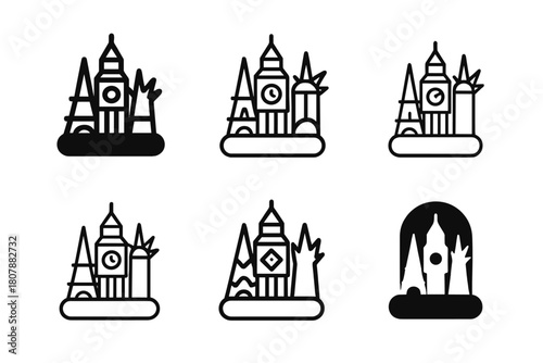 Travel Souvenir Icons. Travel souvenirs. Icon set. Set Logo of travel souvenirs: souvenir shop sign. harmonious logo variations of the same emblematic concept,
