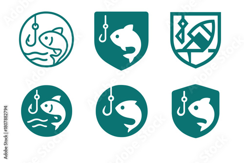 Sustainable Seafood Logos. Sustainable seafood and responsible fishing practices. Icon set. Set Logo of Sustainable seafood and responsible fishing practices: