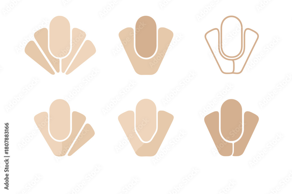 Obraz premium Natural Nail Icons. Natural nails. Icon set. Set Logo of natural nails: nude nail color swatch palette. harmonious logo variations of the same emblematic