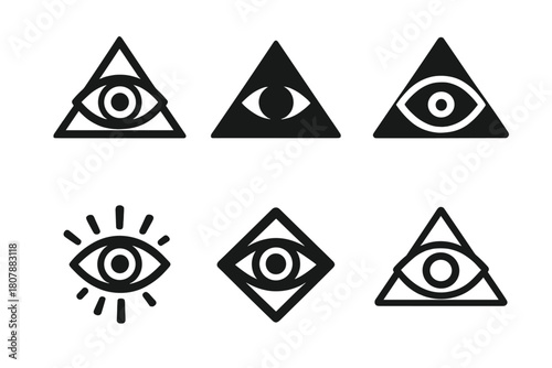 Symbolic Eye Logos. Symbols. Icon set. Set Logo of symbols: eye of protection. harmonious logo variations of the same emblematic concept, each with different