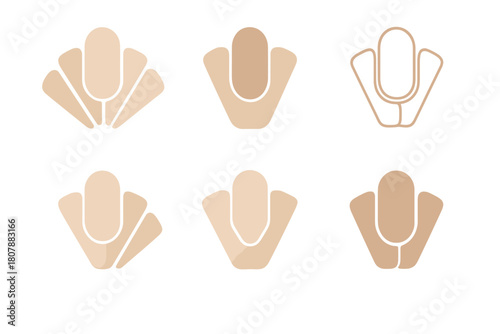 Natural Nail Icons. Natural nails. Icon set. Set Logo of natural nails: nude nail color swatch palette. harmonious logo variations of the same emblematic