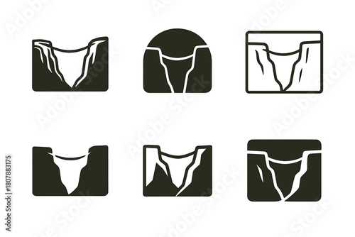 Highlining Logo Variations. Highlining. Set Logo of Highlining: webbing span over canyon. harmonious logo variations of the same emblematic concept, each with