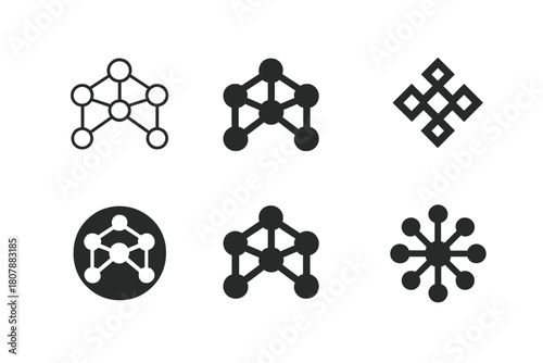 Smart Grid Logos. Smart grid technology. Icon set. Set Logo of Smart Grid Technology: interconnected power nodes forming a network. harmonious logo variations