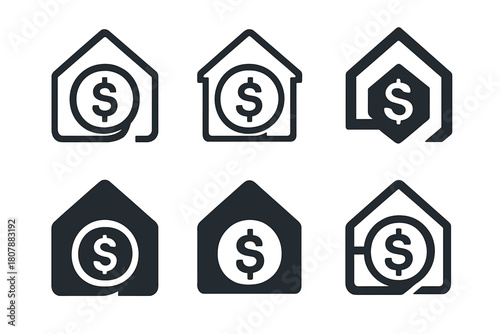 Family Budgeting Icons. Family budgeting. Icon set. Set Logo of family budgeting: family hand holding money sprout. harmonious logo variations of the same