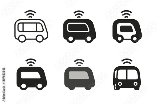 Futuristic Transport Logos. autonomous public transport. Icon set. Set Logo of autonomous public transport: futuristic city transport cover illustration.