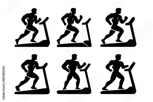 Muscle Building Icons. Muscle building. Icon set. Set Logo of Muscle building: Treadmill. harmonious logo variations of the same emblematic concept, each with