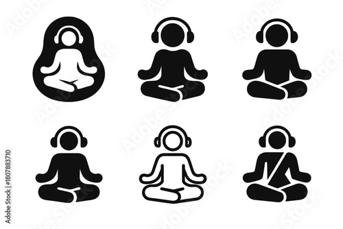 Therapeutic Music Logos. Music as a therapeutic tool. Icon set. Set Logo of Music as a therapeutic tool: hand holding musical note. harmonious logo variations