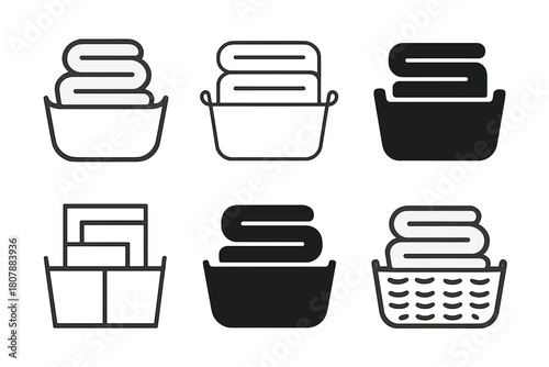 Towel Logo Variations. Changing towels. Icon set. Set Logo of bathroom refresh: folded towel stack. harmonious logo variations of the same emblematic concept,