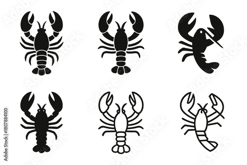 Lobster Logo Variations. Lobster. Icon set. Set Logo of Lobster: Lobster tail. harmonious logo variations of the same emblematic concept, each with different