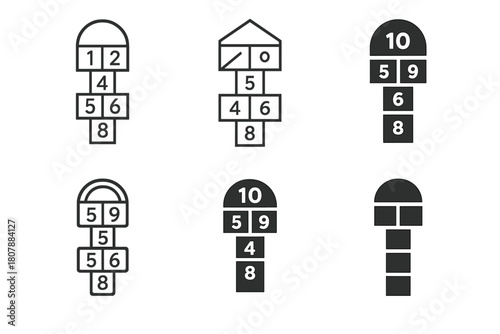 Traditional Game Icons. Traditional games. Icon set. Set Logo of traditional games: hopscotch pattern. harmonious logo variations of the same emblematic