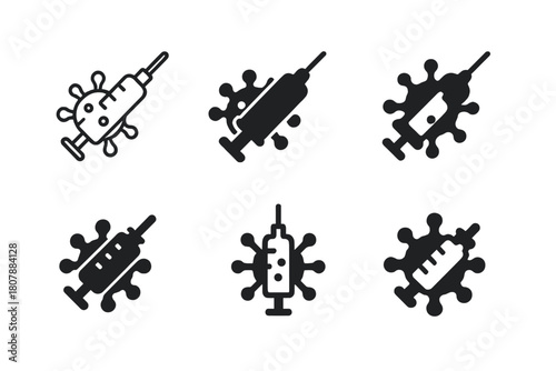 Disease Outbreak Icons. Disease outbreaks. Icon set. Set Logo of Disease outbreaks: Virus particle. harmonious logo variations of the same emblematic concept,
