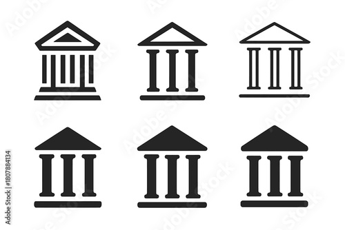 Temple Column Logos. Slim columns. Icon set. Set Logo of slim columns: temple facade. harmonious logo variations of the same emblematic concept, each with