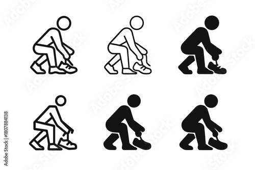 Shoelace Icon Set. Tying shoelaces before jogging. Icon set. Set Logo of Tying shoelaces before jogging: Athletic sneaker. harmonious logo variations of the