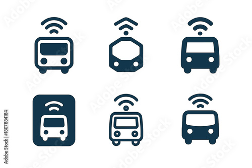 Autonomous Transport Icons. autonomous public transport. Icon set. Set Logo of autonomous public transport: AI navigation system. harmonious logo variations of