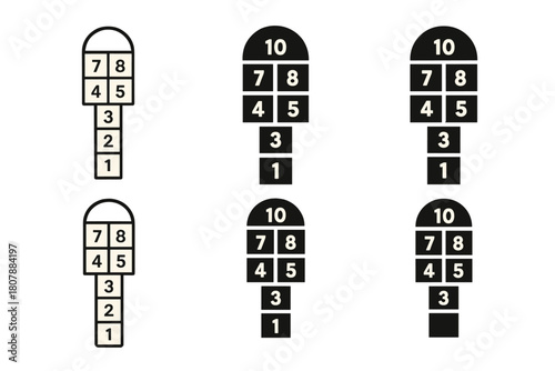 Traditional Game Icons. Traditional games. Icon set. Set Logo of traditional games: hopscotch pattern. harmonious logo variations of the same emblematic