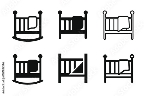 Baby Blanket Logos. Baby blanket. Icon set. Set Logo of baby blanket: folded soft blanket. harmonious logo variations of the same emblematic concept, each with