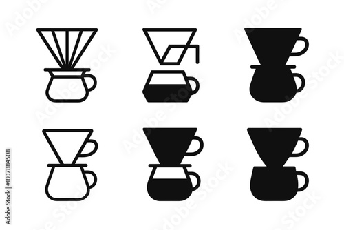 Coffee Brewing Icons. Coffee brewing. Icon set. Set Logo of coffee brewing: steaming carafe. harmonious logo variations of the same emblematic concept, each