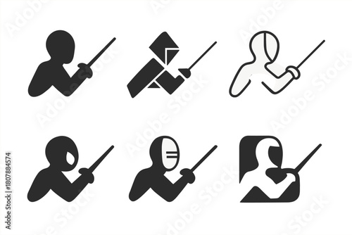 Fencing Logo Variations. Fencing. Icon set. Set Logo of Fencing: Trophy. harmonious logo variations of the same emblematic concept (Negative space, Minimal