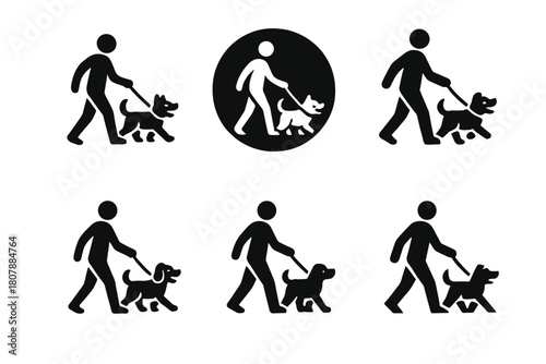 Joyful Pet Logos. joyful pets playing with their owners. Icon set. Set Logo of joyful pets playing with their owners: pet and owner high five. harmonious logo