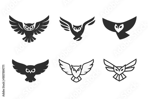 Winged Creature Logos. Winged creatures. Icon set. Set Logo of Winged creatures: Dragonfly. harmonious logo variations of the same emblematic concept, each