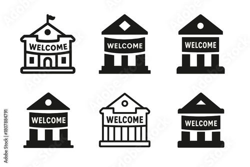 University Welcome Logos. Student orientations and welcome events at universities. Icon set. Set Logo of Student orientations and welcome events at