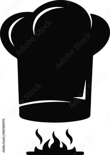Illustration Chef hat on fire cooking silhouette vector