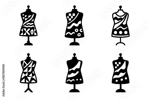 Diverse Fashion Icons. Diversity in fashion. Icon set. Set Logo of diversity in fashion: global fashion motif with cultural patterns. harmonious logo