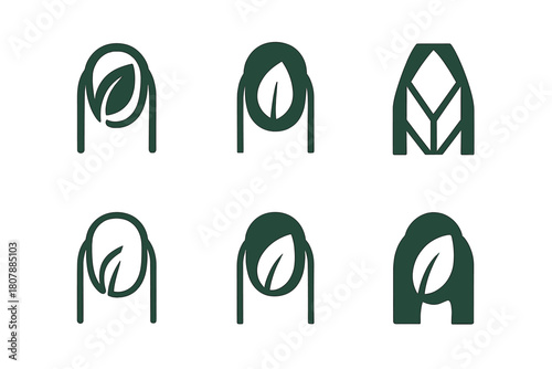 Natural Nails Icons. Natural nails. Icon set. Set Logo of natural nails: cuticle oil dropper above nail plate. harmonious logo variations of the same