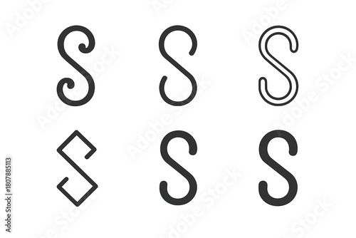 Curtain Hook Icons. Curtain hook. Icon set. Set Logo of curtain hook: side profile of mounted hook and curtain edge. harmonious logo variations of the same